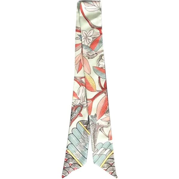 Fashion Natural Flower Bird Print Håndtaske Håndtag Ribbon Tørklæde Nec