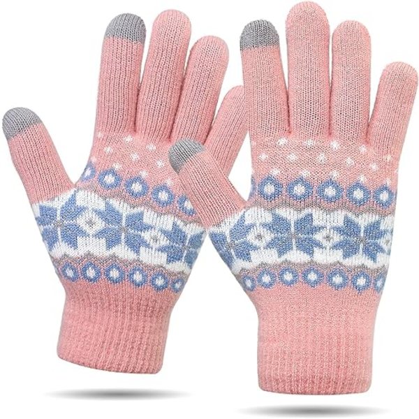 Vinter Touchscreen-handskar Varma Mjuka Foder Elastiska Manschetter för Kvinnor (Rosa)