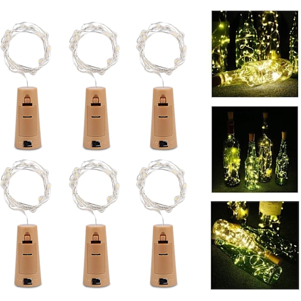 Vinflaskelampa Fe Lampa Koppartrådslampa Korklampa Kedja DIY Dekoration Jul 6 Stycken 1 Meter 10 Varm Vit Lampa