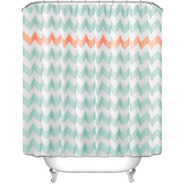 Mildew Proof Vandtæt Bruseforhæng Lysegrøn Polyester Bruseforhæng 180 x 180 cm Badeværelse, Maskinvaskbar, med 12 Kroge, Geometriske Bølger