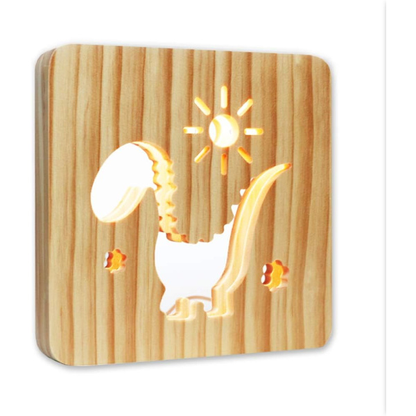 Puinen LED-lamppu makuuhuoneeseen, luova 3D-pöytälamppu, paksu yöpöydän lamppu, lämmin ja hiljainen pieni lamppu USB-kaapelilla, parhaat kodin lahjat (dinosaurus)