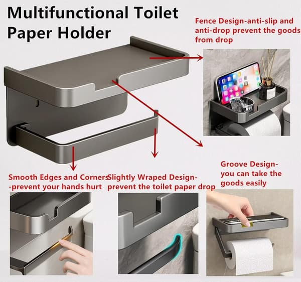 Harmaa, WC-paperiteline puhelintelineellä, seinälle kiinnitettävä WC