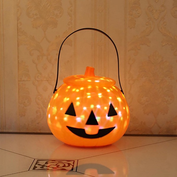 Halloween Pumpa Lykta, Barn Hantverk Gypsophila Pumpa Hink, Roterande Ljus Med Musikalisk Dekoration, Lämplig För Barn