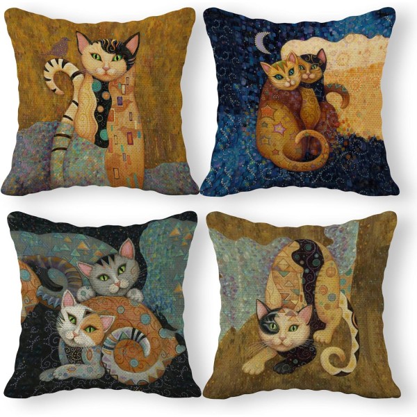 Set med 4 örngott i linne för katt, 45 x 45 cm, presenter till kattälskare,