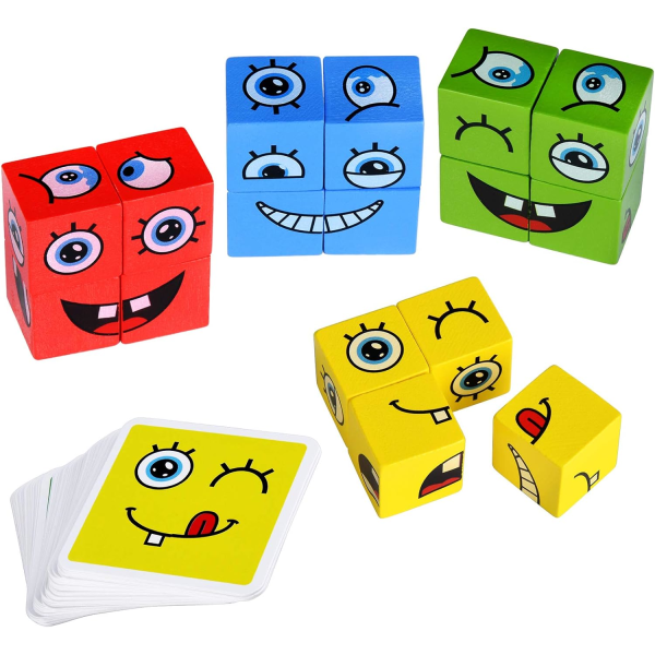 Träpussel med Emoji-matchande block, Montessori STEM Educati