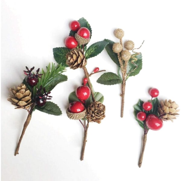 Pakke med 25 10 cm mini kunstige juletræer, rød frugt S