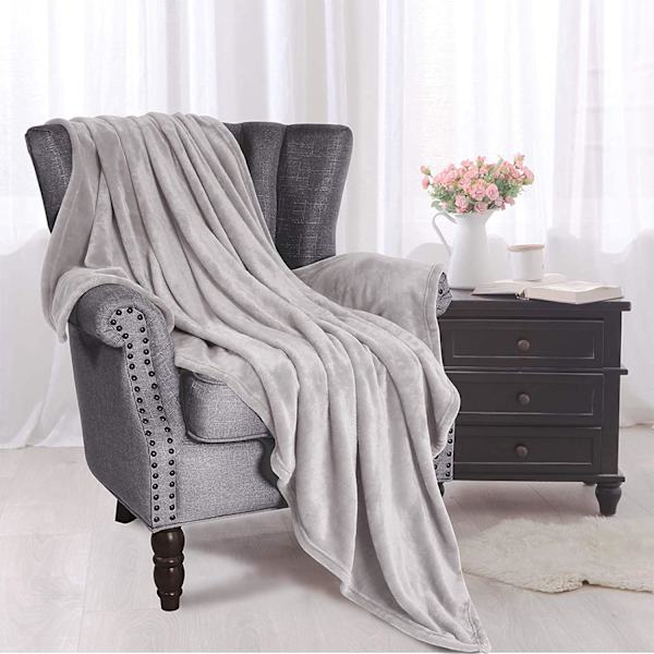 150x210cm blød flanel fleece tæppe til sofaer/sofaer/stole/couch - lysegrå, varmt og behageligt