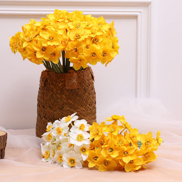 3 st konstgjorda påskliljor, siden falska narcissus blomma bukett