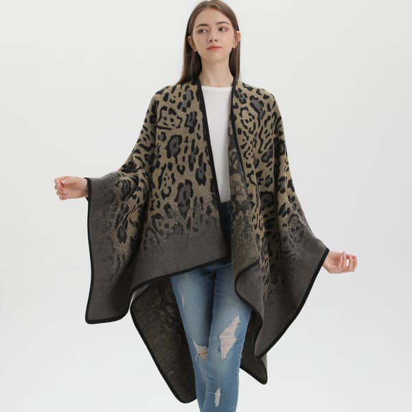 Blå kashmir sjal til kvinder, klassisk leopardprint, til alle årstider