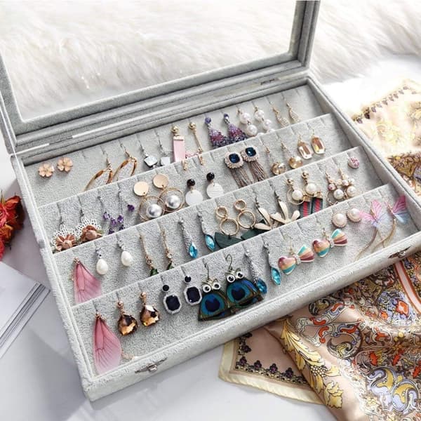Ørering Organizer, Fløjlsklar Låg Ørering Holder & 36 Par Ea
