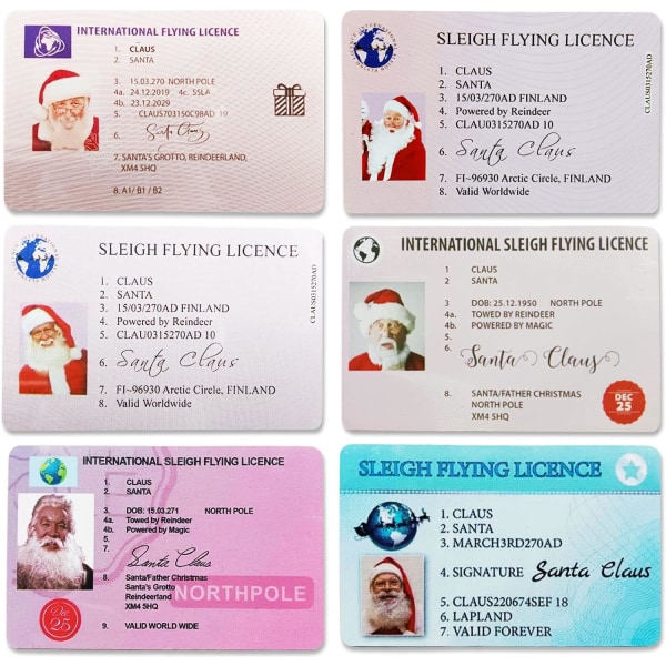 6 stykker julemandskørekort, julemands-id-kort mistet kørekort