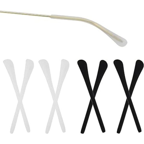 4 par silikonglasögontips Anti-slip svart och vit Comfortab