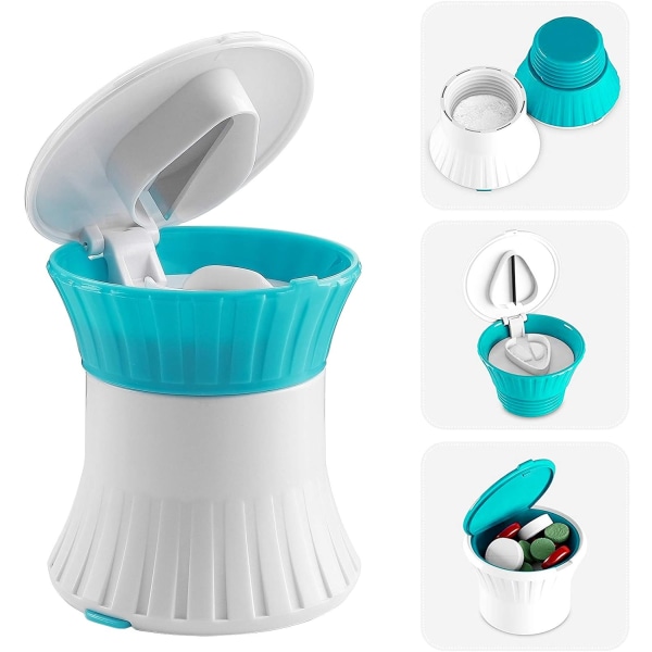 Pillerburkar 3 i 1 Tablettdelare Pillerburk med Multifunktionell Krossare Bärbar Avtagbar Organizer Tablettdelare