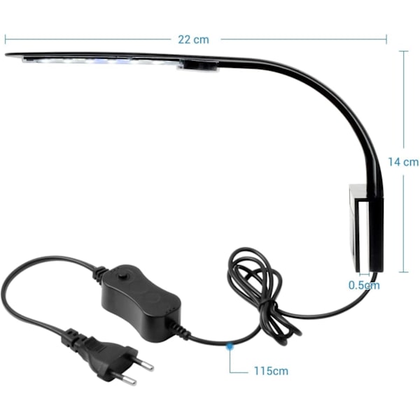 Ultra-tynd LED-lampe til små akvarier, mini akvarium klemmelampe