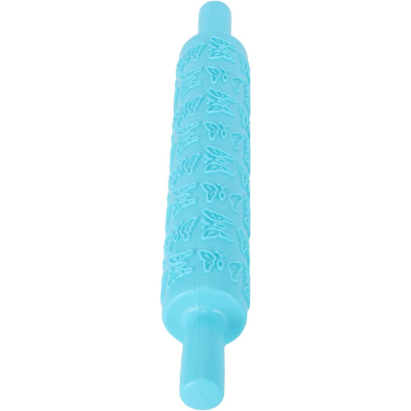 Fondantkavel, präglad plastvals med non-stick handtag för kakor kex tårtdekoration 14,4x2 tum (blå)
