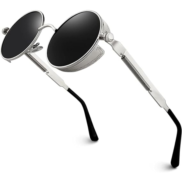 Vintage Metal Round Steampunk Polarized Sunglasses for Unisex, Si