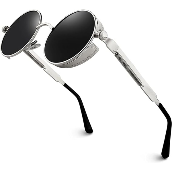 Vintage metal runde Steampunk polariserede solbriller til Unisex, Si