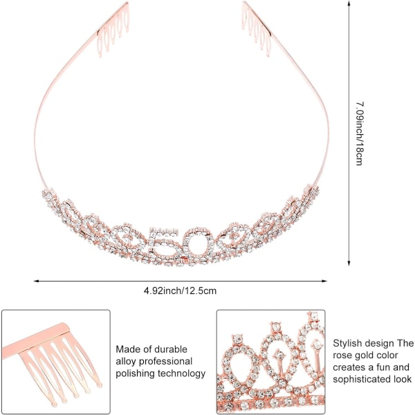 50-vuotias syntymäpäivän kruunu naisten syntymäpäiväsash, strassitiara kruunu\"5