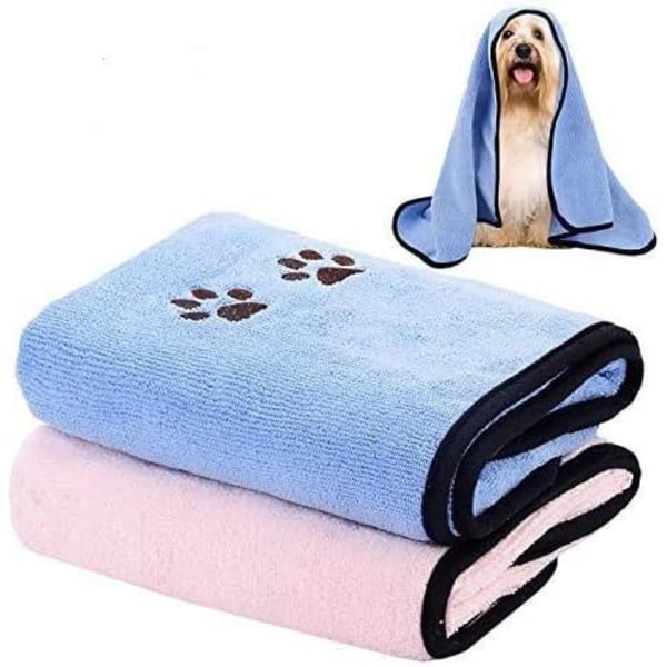 Pakke med 2 hundehåndklæder Superabsorberende kæledyrshåndklæder Bløde og hurtigtørrende mikrofiberbadehåndklæder Blå Pink
