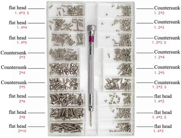 Brilleskruer 2 æsker Brillereparationssæt Micro Mini Screws Kit 1
