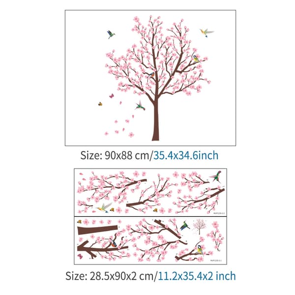 Pink Cherry Blossom Tree Wall Sticker Fugl og Gren Wall Decal