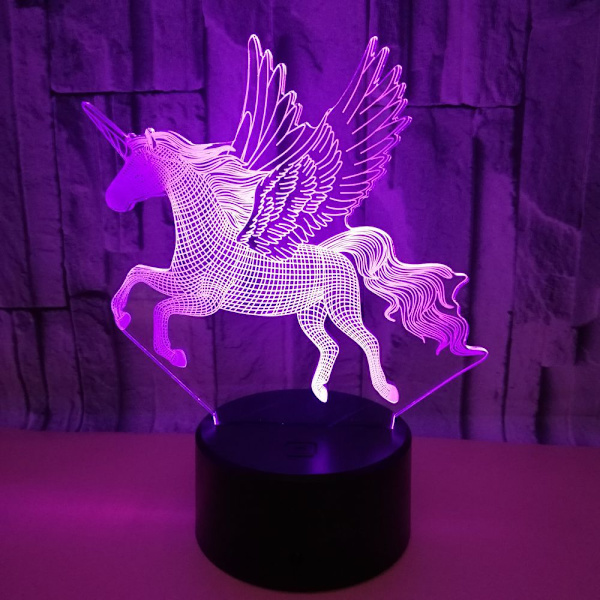 Färgglad 3D-bordslampa 3D-nattlampa enhörning fjärrkontroll touc