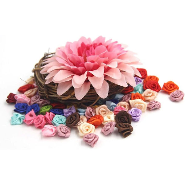 100 stk./parti Mini Håndlavede Satin Rose Båndstof Rosetter Blomst