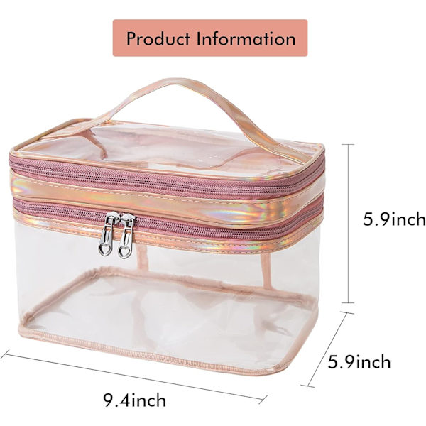 1 st transparent necessär för kvinnor, vattentät kosmetikväska, liten stor söt sminkväska, tvålagers necessär för resor, svart sminkväska (rosa)