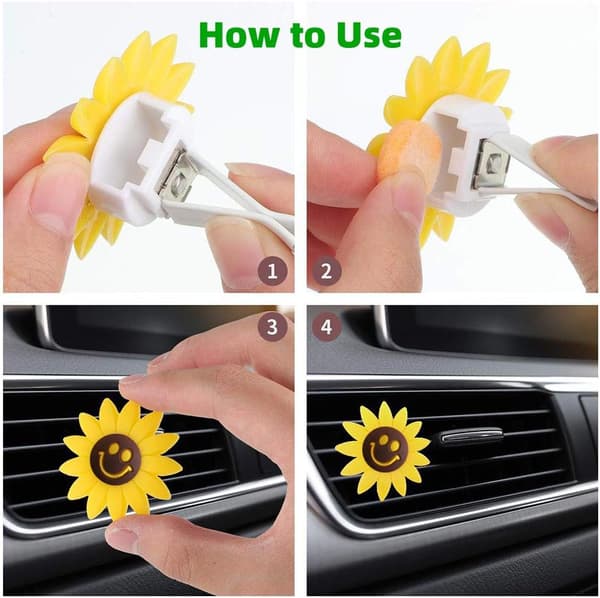 Bildiffusor med klämma för bilens luftventil - Solrosdesign - Present