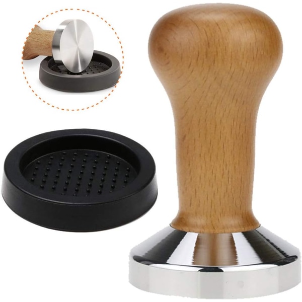 51mm Coffee Tamper Press with Silicone Mat Wooden Coffee Powder P