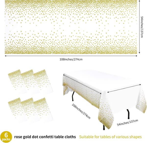 6-pack prickiga bordsdukar bordsöverdrag 54\" x 108\" guldprick bordsduk