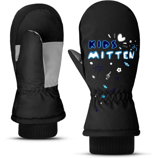 Mittens Barne Vinter Skihansker, Vanntett Varme Termiske Snøhansker for Løping Ski Sykling Utesport for Gutter Jenter 4-6 År (Svart)