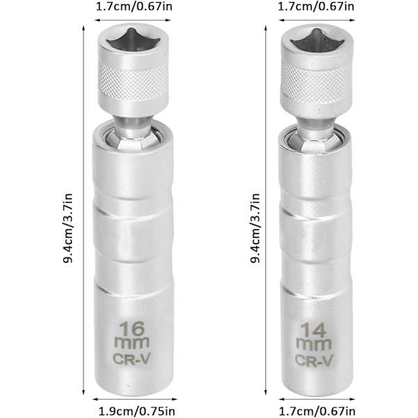 2-delad tändstiftsnyckel, 14 mm/16 mm tändstiftshylsset, Magn