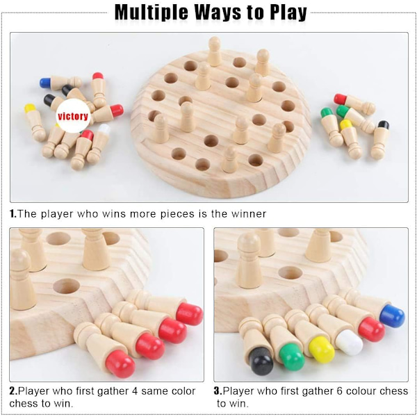 Træ Memory Match Stick Skakspil, Hirger Farve Memory Skak,