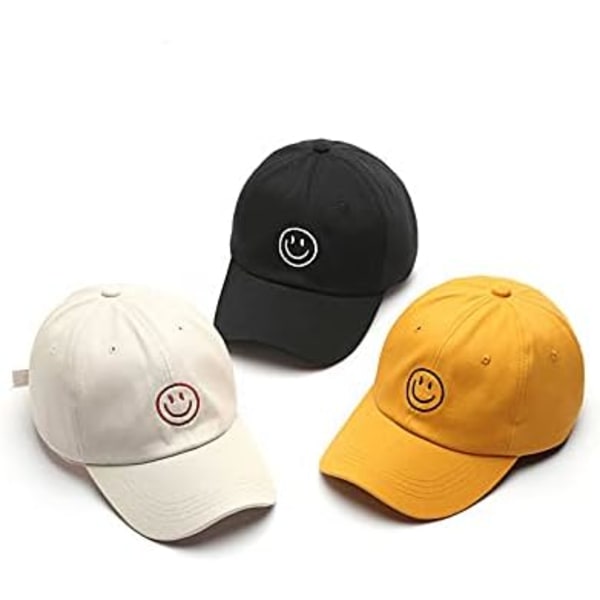 Baseball Cap til kvinder og mænd i bomuld med broderet smiley-ansigt, hat Wo