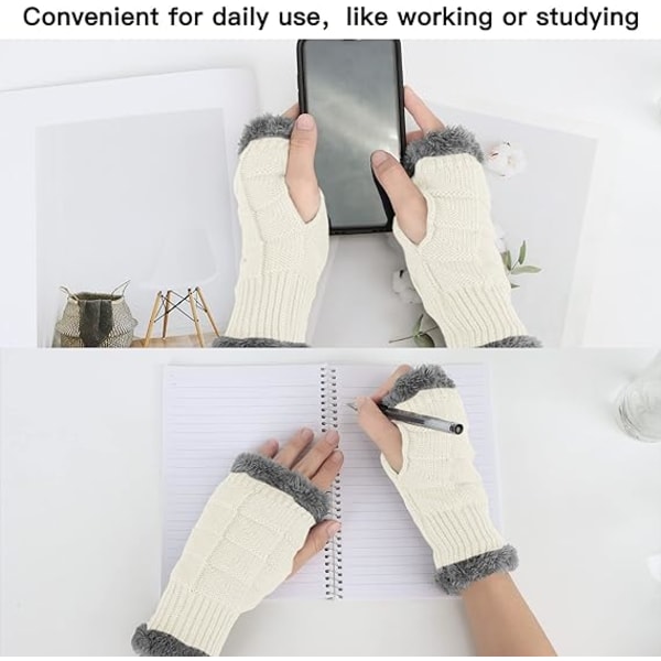 1 par vita fingerlösa handskar för kvinnor - Vintervantehandskar T