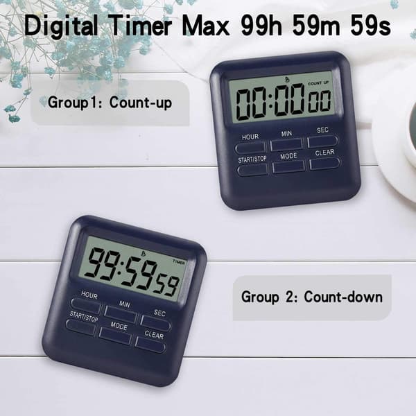 Digital timer med 3 i 1 klocka/väckarklocka funktion, magnetisk Ki
