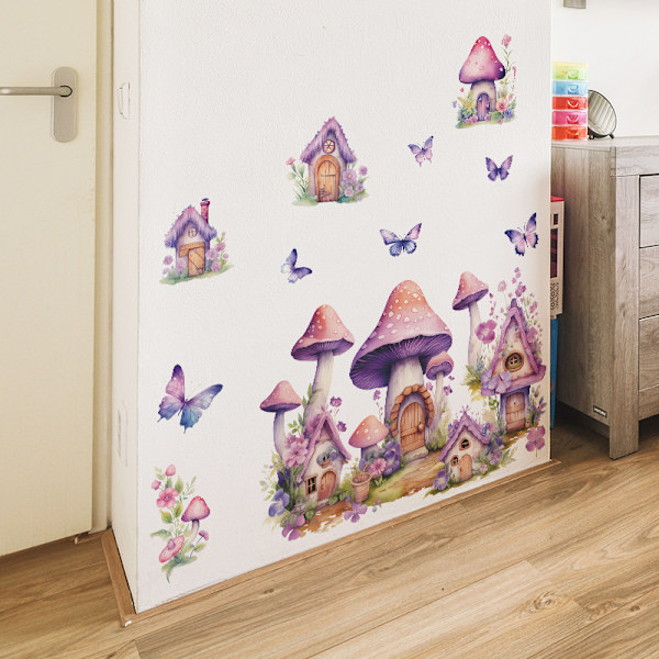 Kreativ tecknad svamphus fjäril blommor barnrum