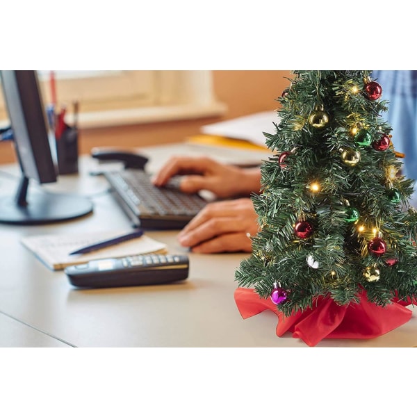 Tabletop Christmas Tree (Wooden Base/Cloth) with LED Lights , Star Treetop and Ornaments