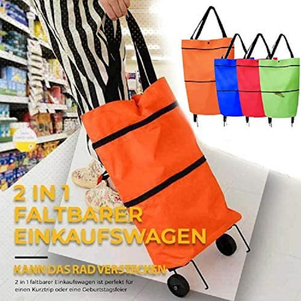 Sammenklappelig Trolley Taske Foldbar Indkøbspose med Hjul Foldbar