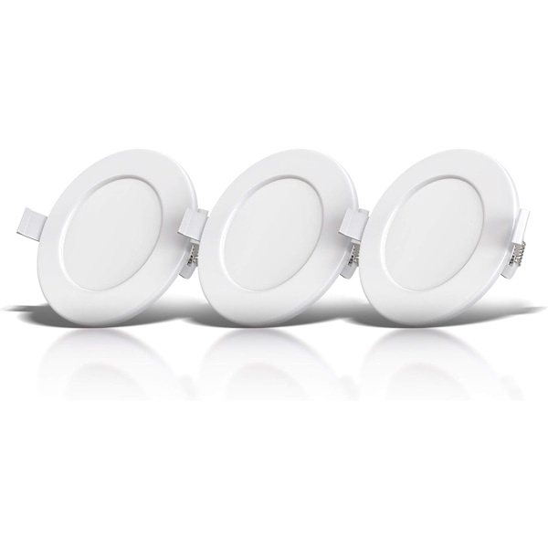 Sæt med 3 specielle dæmpbare badeværelsesspotlights, vand- og stænktætte, ultrafladt 6W LED-modul, varmt hvidt LED-downlight, ultrafladt rundt hul