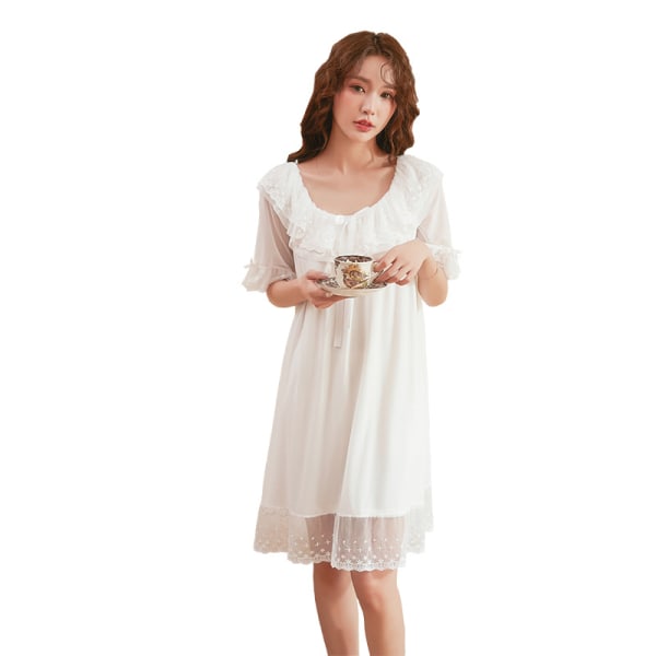 [XL størrelse] mesh silke hvid bag kvast blonde langærmet pyjamas s