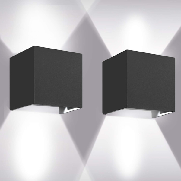 Pakke med 2 LED væglamper 12W Vandtæt IP65 Udendørs væglampe Justerbar op og ned design 6000K Hvid