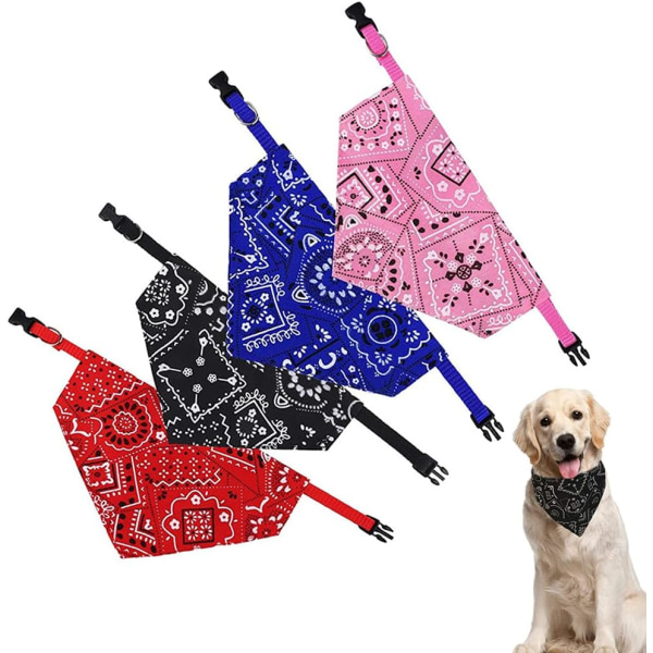 (Stor) 4-pack hundbandanas med justerbart spänne, handgjord hund