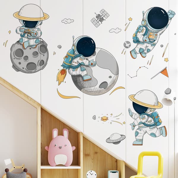 Set Spaceman Pattern Wall Stickers Fadeless Pvc High Durability B