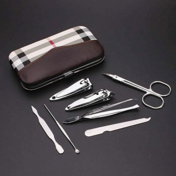 7pcs/1 set Manicure Set in Metal Frame Case Nail Care Scissors Tw