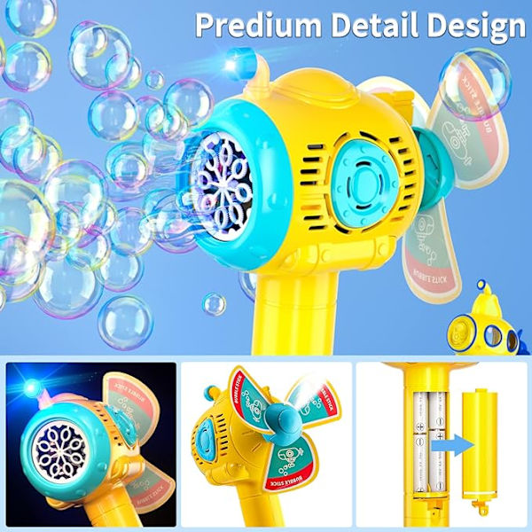 Bubbelpistolmaskin för barn 1-3 år, 5000+ bubblor 360°