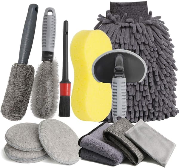 12PCS Bilsæt til bilrengøring, professionelt mikrofiber bilsæt til bilvask