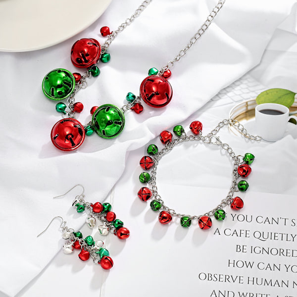 New Christmas Necklace Set Bell Color Jewelry Bracelet Earrings S