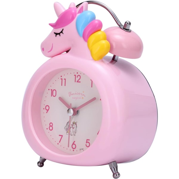 Pink Unicorn Analog Alarm Clock Børne Morning Silent Dual Be